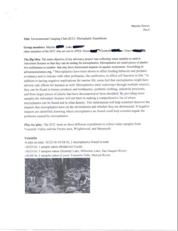 A page summarizing water sample collecting and testing for microplastics